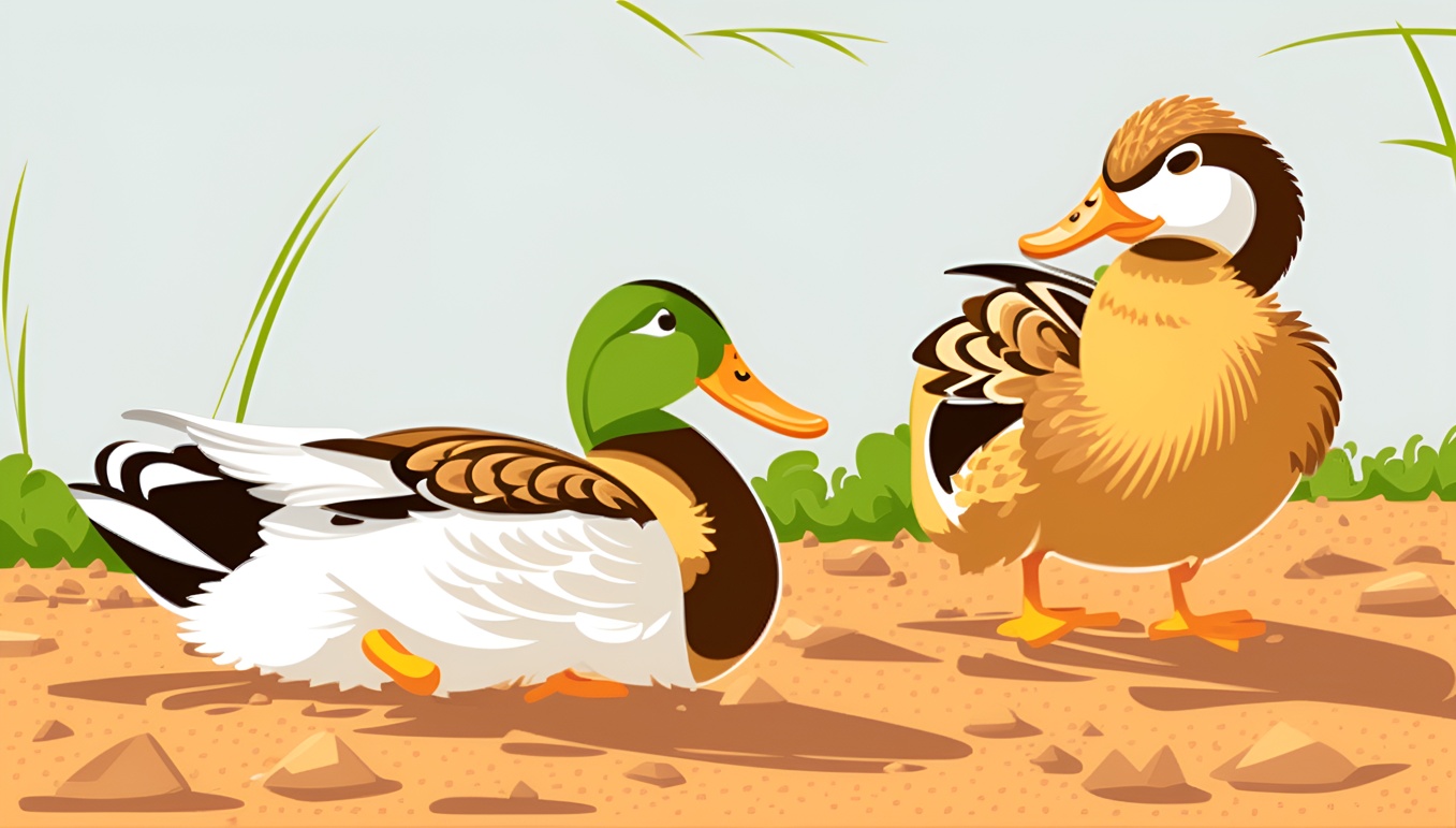 Cartoon drawing of two ducks, created from a reference photo by generative AI similar as MidJourney and ChatGPT