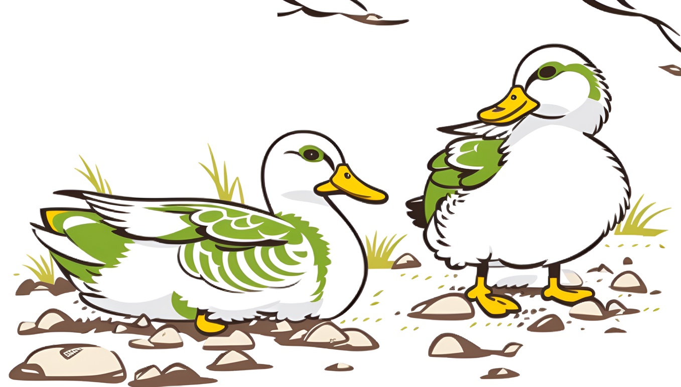 Line art of two ducks, created from a reference photo by generative AI similar as MidJourney and ChatGPT