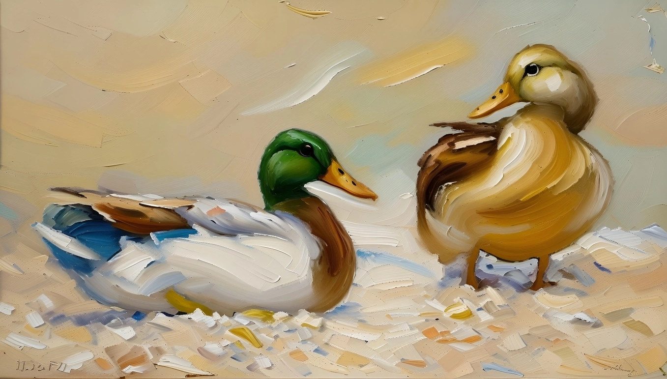 converts animal (duck) photo into oil painting, by our AI art generator