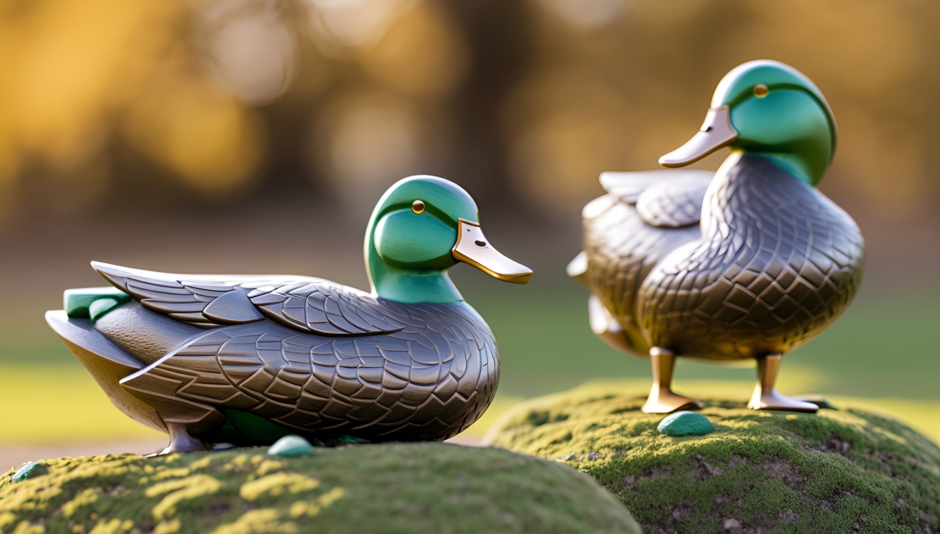 Sculpture of two ducks, created from a reference photo by generative AI similar as MidJourney and ChatGPT