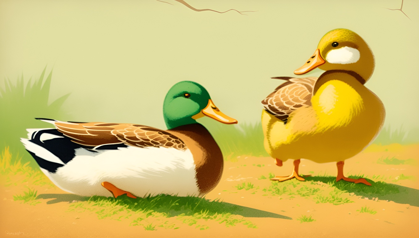 Vintage painting of two ducks, created from a reference photo by generative AI similar as MidJourney and ChatGPT