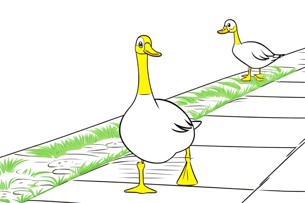Line art of two ducks, created from a reference photo by generative AI similar as MidJourney and ChatGPT