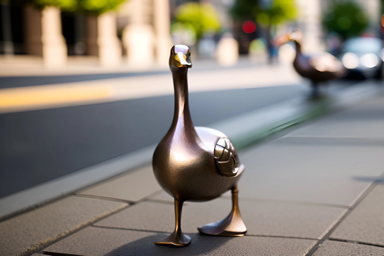 Drehen Sie Enten in die Skulptur auf dem Foto