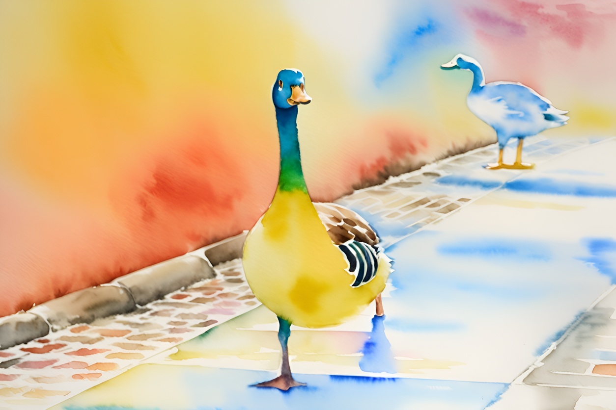 animal (duck) watercolor painting from a photo, by generative AI similar as midjourney