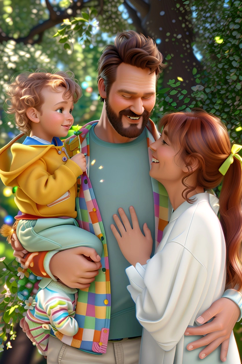 3D cartoon of a family, created from a reference photo by generative AI similar as MidJourney and ChatGPT