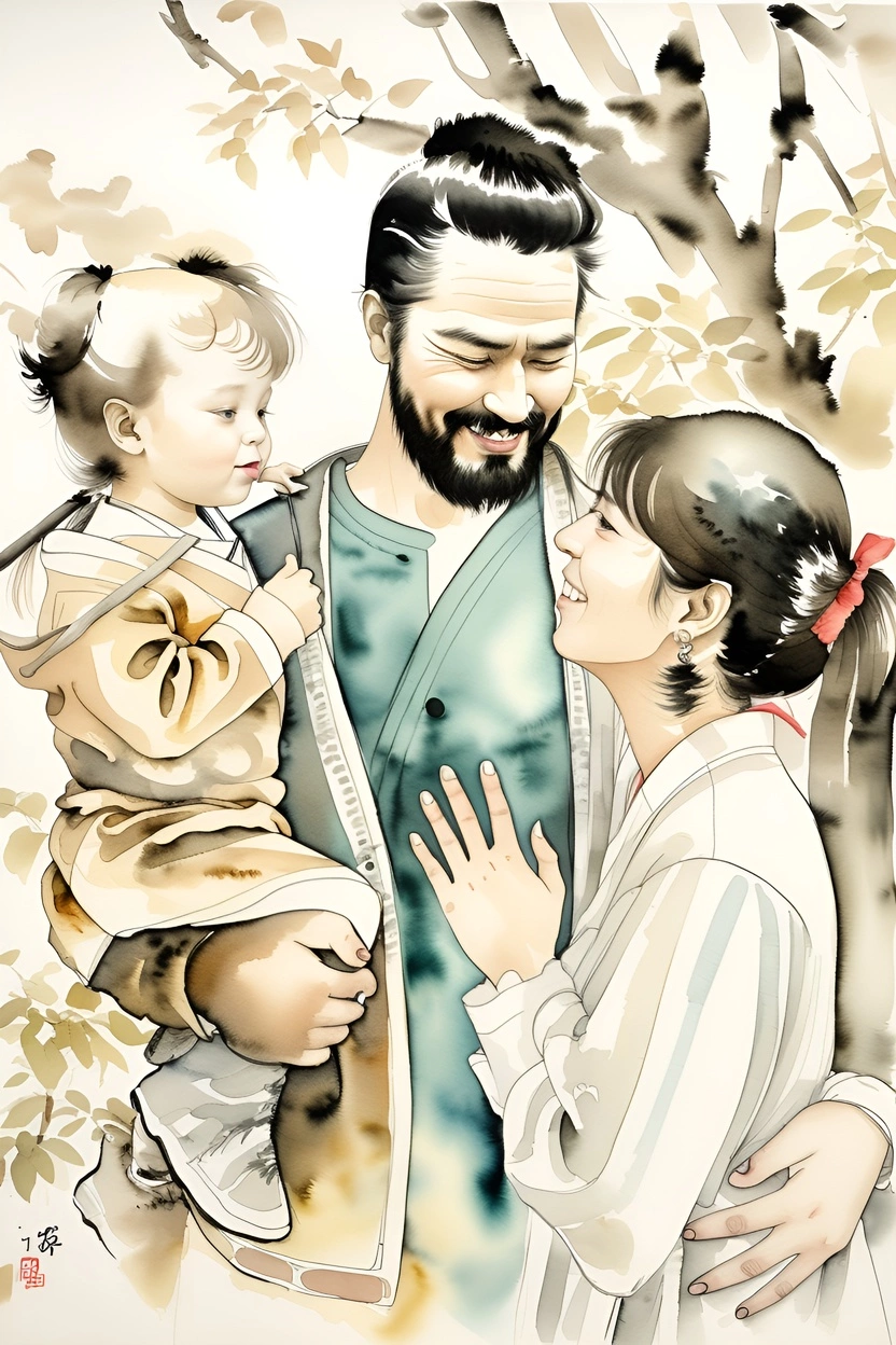 turn family photo into Chinese painting