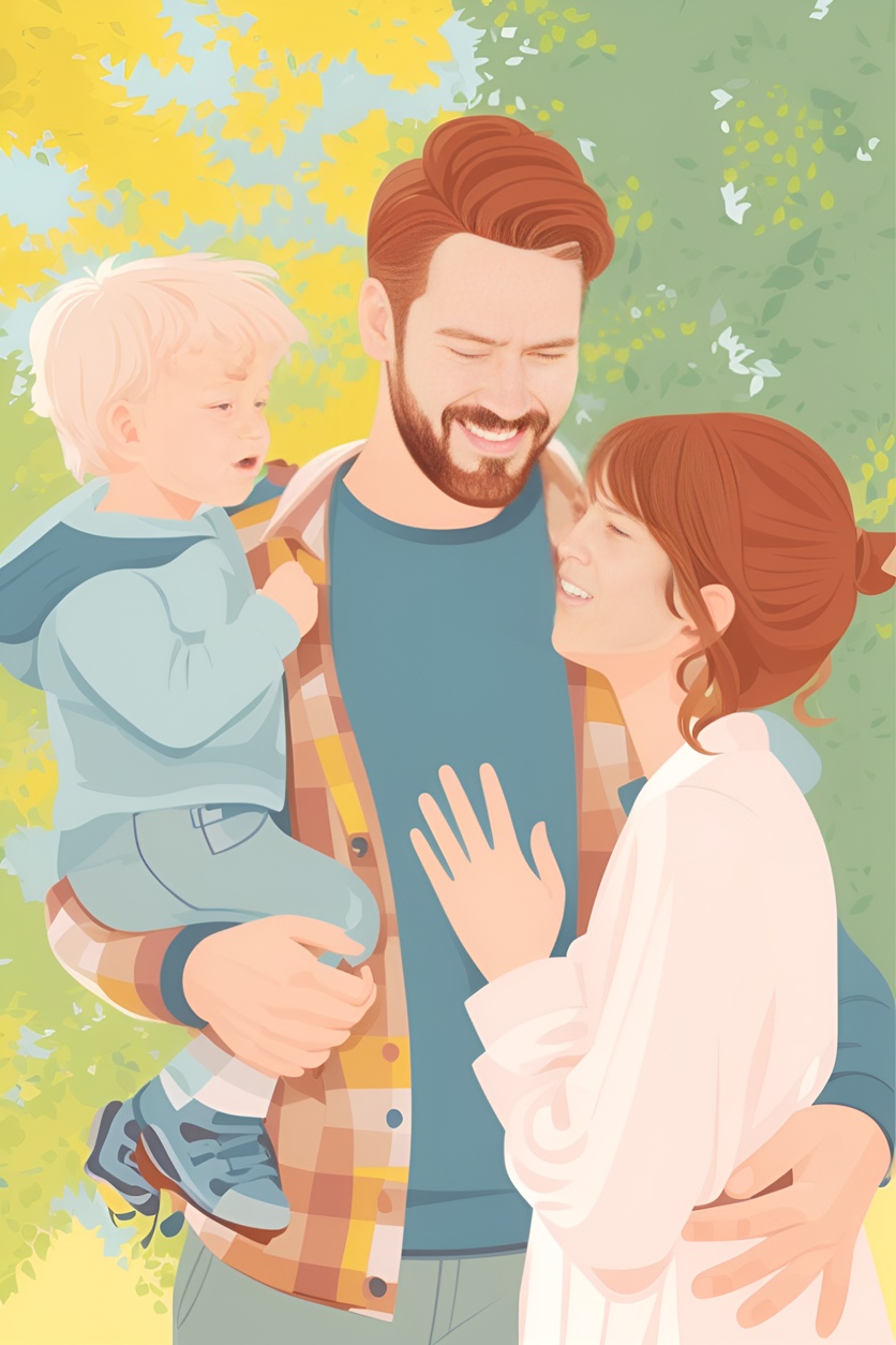 Vector art picture of a family outdoor, created from a reference photo by generative AI similar as MidJourney and ChatGPT