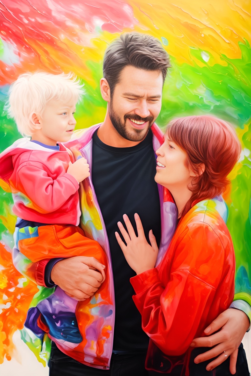 Vibrant painting of a family outdoor, created from a reference photo by generative AI similar as MidJourney and ChatGPT