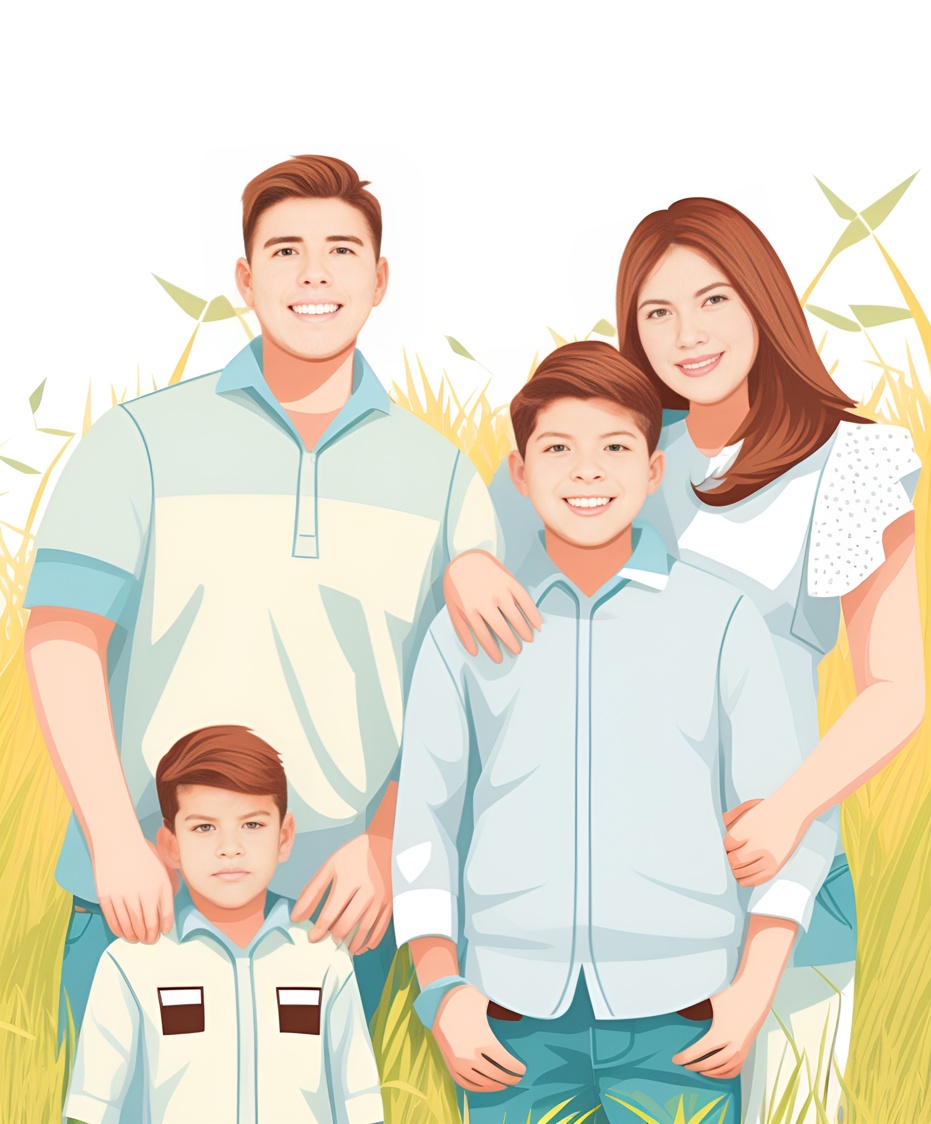 Vector art picture of a family, created from a reference photo by generative AI similar as MidJourney and ChatGPT