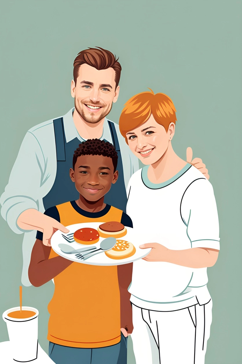 Vector Art Picture of Family che tiene insieme un piatto, creata da una foto di riferimento da AI generativa simile a Midjourney e Chatgpt