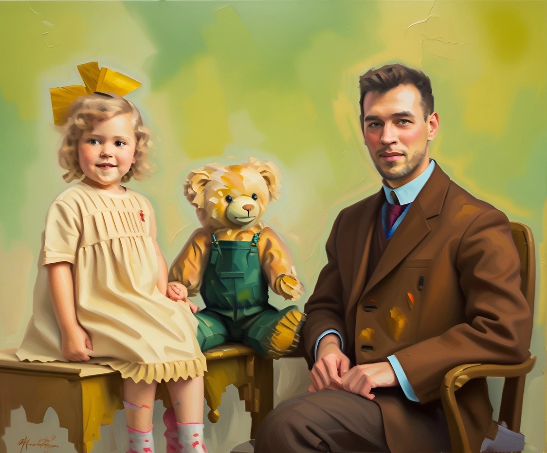 Une peinture à l'huile d'un père et d'une fille, créées à partir d'une photo de référence par Generative Ai similaire à MidJourney et Chatgpt