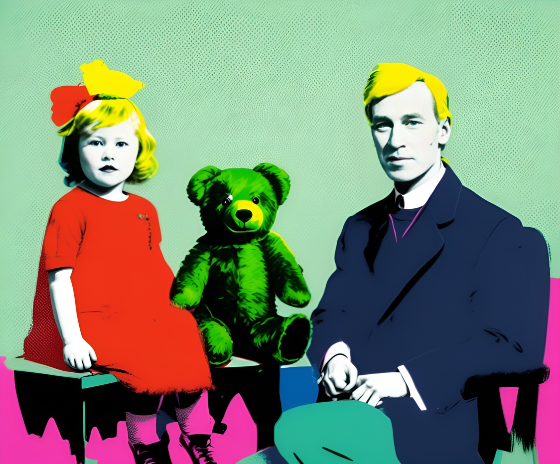 Pop art picture of a father and daughter, created from an old photo by generative AI similar as MidJourney and ChatGPT