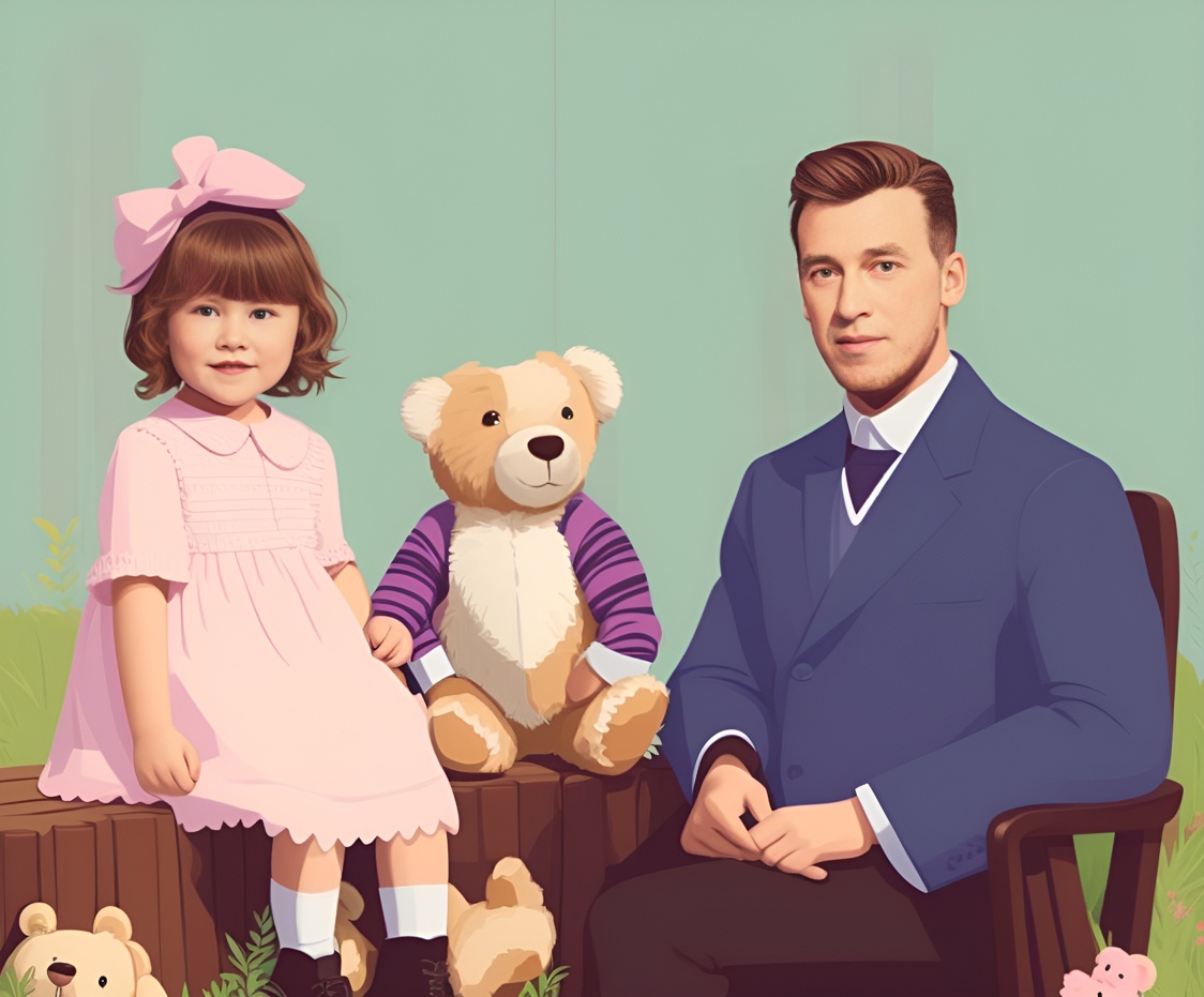 Vector art picture of a father and daughter, created from an old photo by generative AI similar as MidJourney and ChatGPT