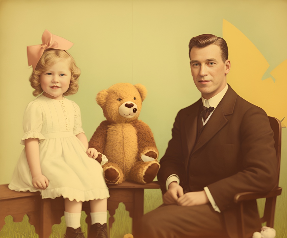 Vintage paintng of a father and daughter, created from an old photo by generative AI similar as MidJourney and ChatGPT