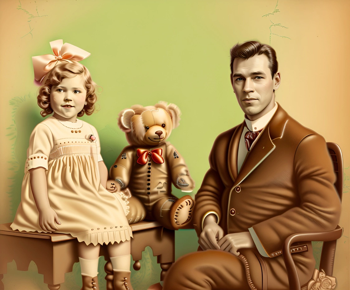 Peinture vintage d'un père et d'une fille, créée à partir d'une vieille photo de Generative Ai similaire à MidJourney et Chatgpt