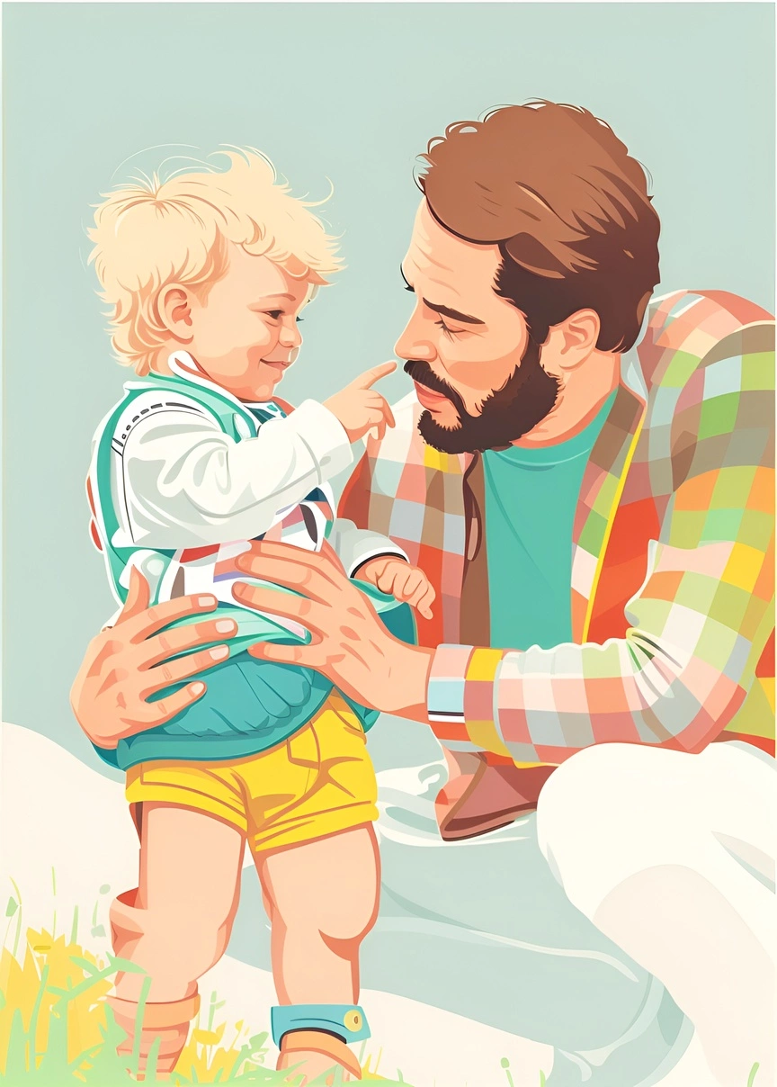 Vector Art Picture of a Father and Toddler, creata da una foto di riferimento da AI generativa simile a Midjourney e Chatgpt