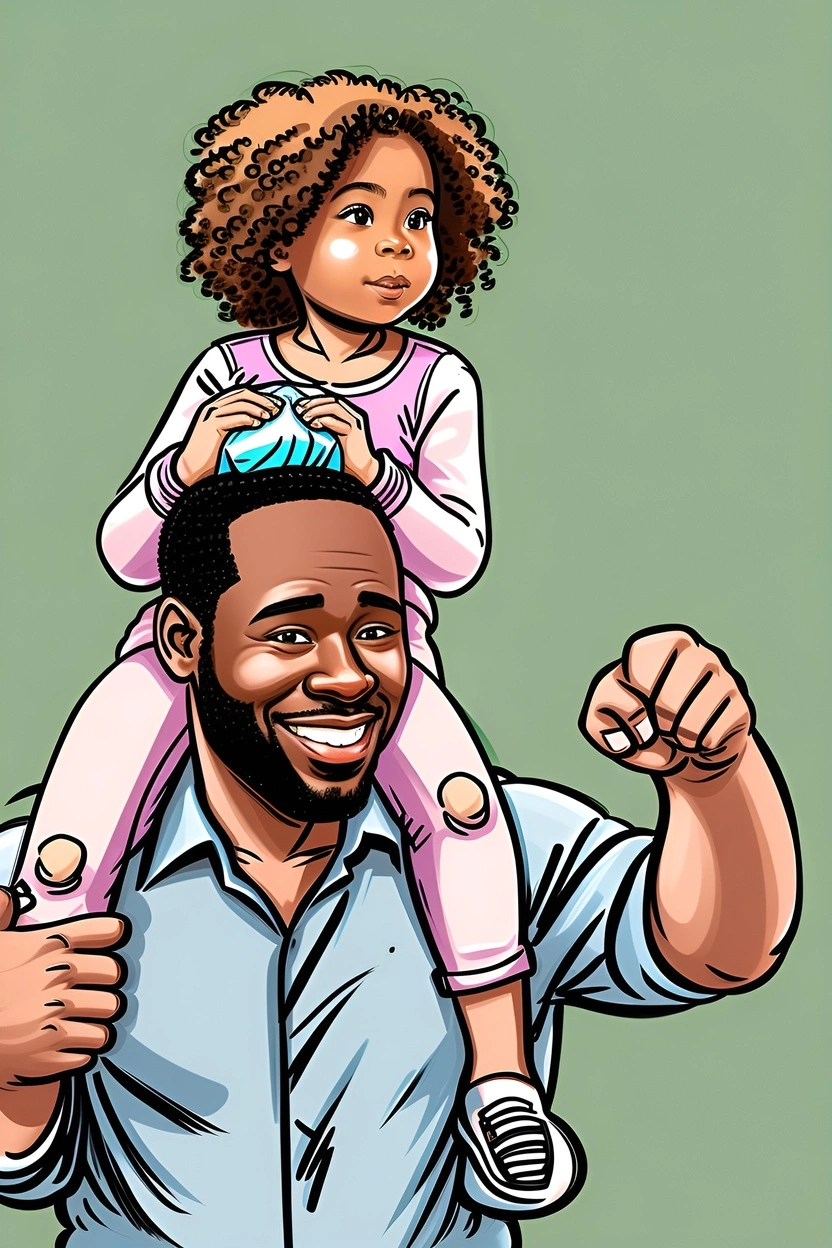 Caricature (father carrying daughter in his shoulders)