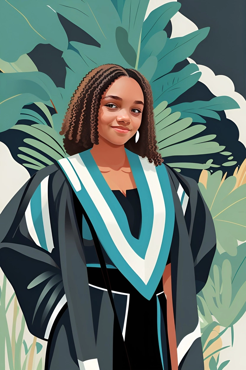 Vector Art of a Girl in Graduation Gown, convertito da una foto di riferimento da AI generativo simile a Midjourney e Chatgpt