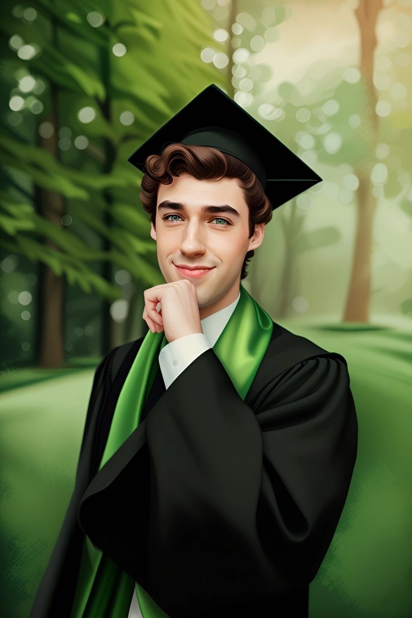 Vintage painting of a young man in graduation gown, converted from a reference photo by our AI art generator