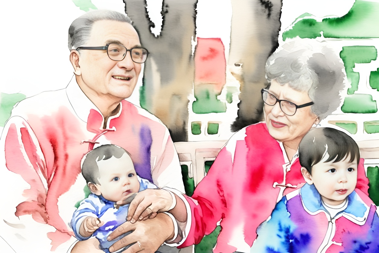 turn family photo (grandparents) into Chinese painting