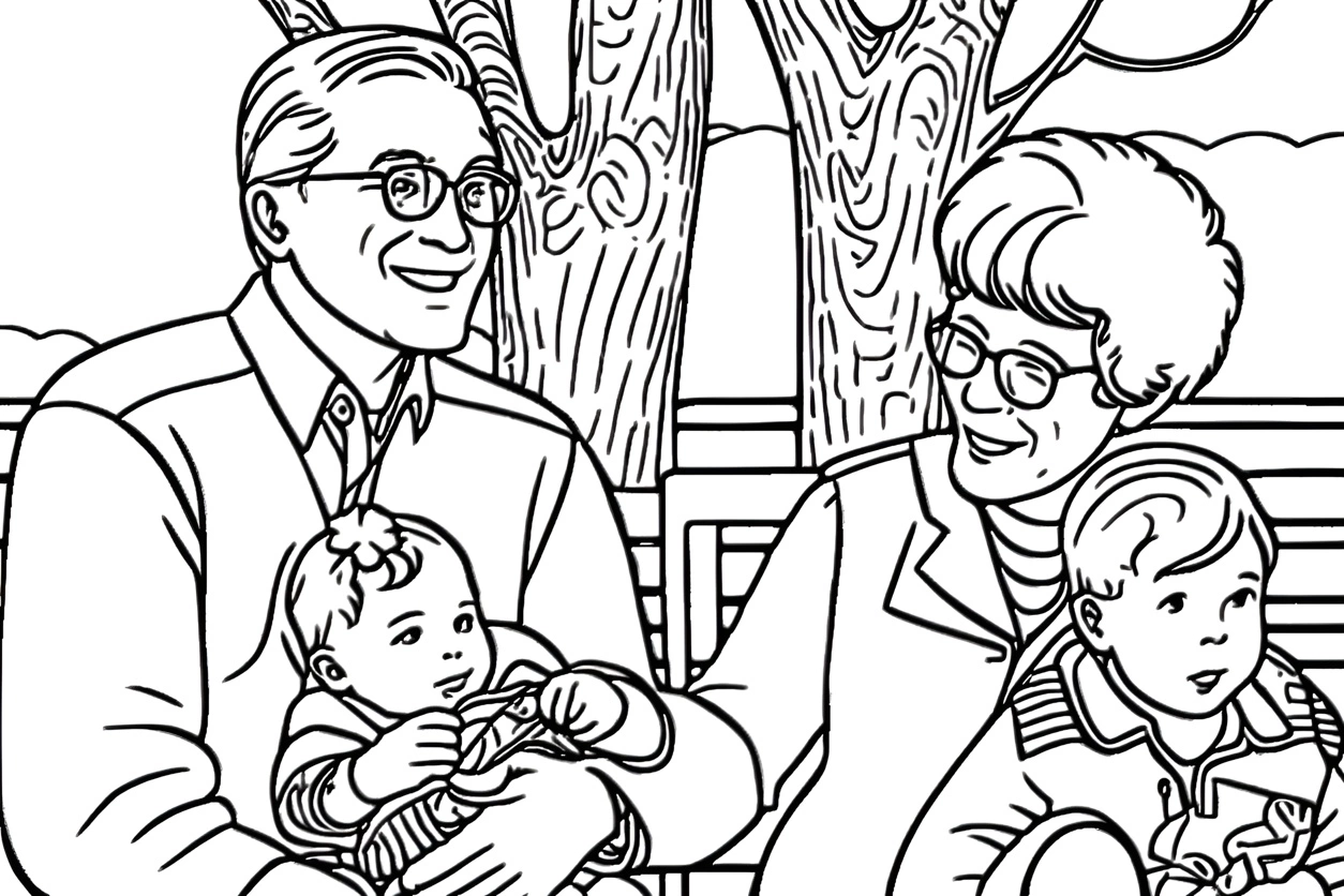 A family coloring pade made from a photo, created by our AI art generator