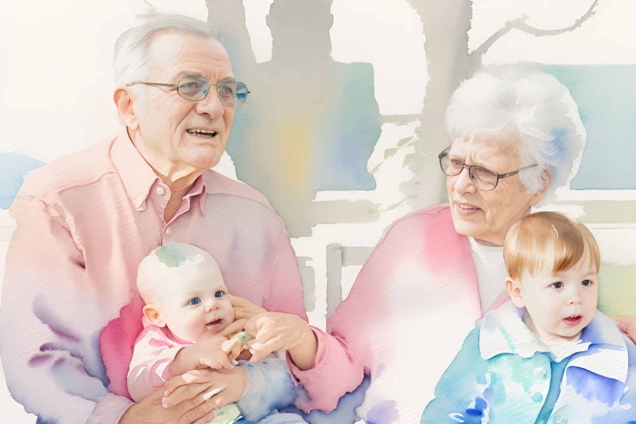 grandparent watercolor painting from a photo, by generative AI similar as midjourney