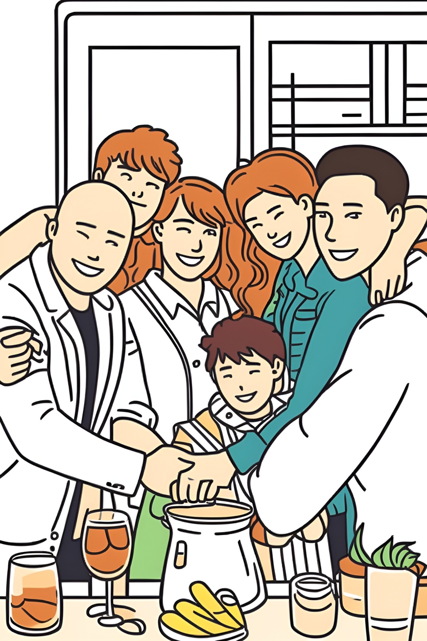 makes group line art picture from photo