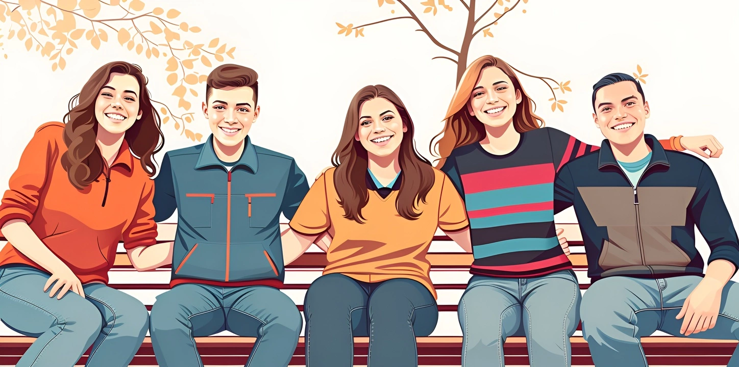 Vector art of a group of friends, created from a reference photo by generative AI