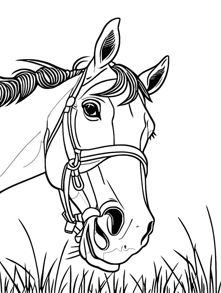A horse coloring page made form a personal photo