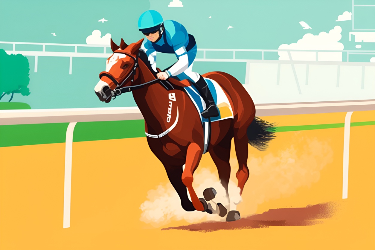Illustration of a horse racing, created from a reference photo by generative AI similar as MidJourney and ChatGPT