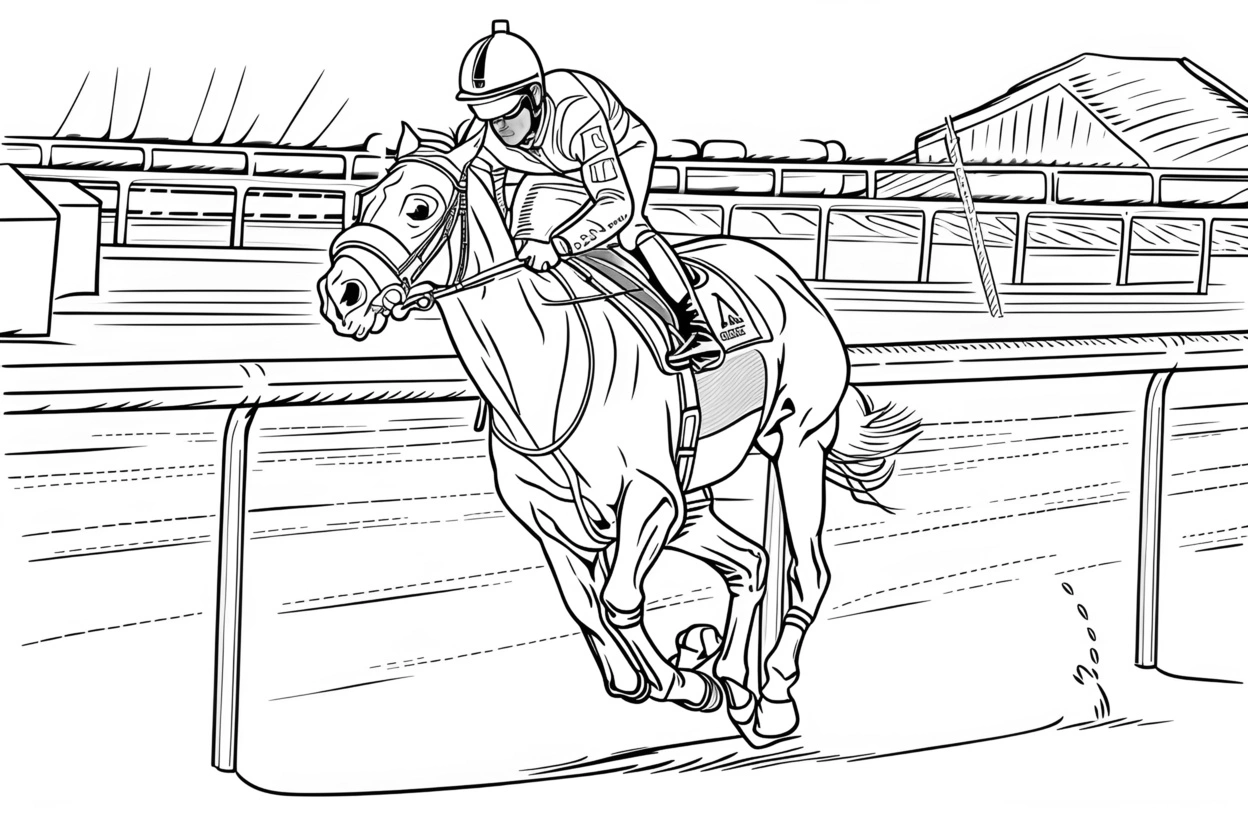 Dessin de croquis de ligne des courses de chevaux, créée à partir d'une photo avec une AI générative similaire à celle de MidJourney