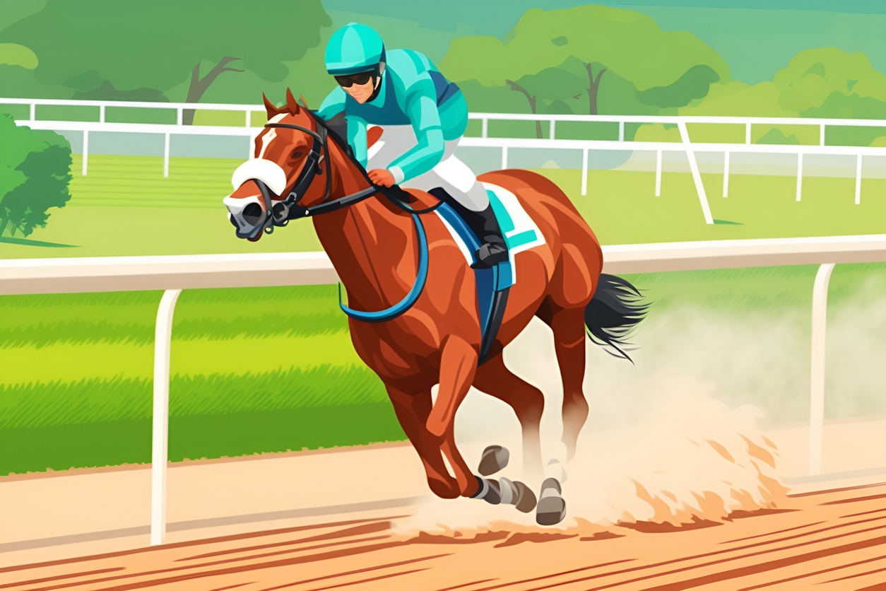 Vector art picture of horse racing, created from a reference photo by generative AI similar as MidJourney and ChatGPT