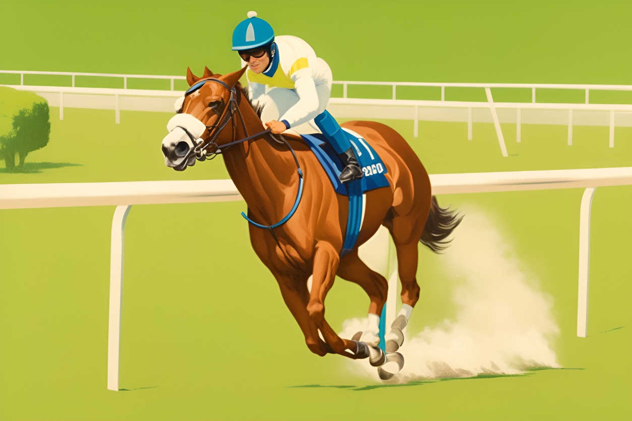 Vintage painting of horse racing, created from a reference photo by generative AI similar as MidJourney and ChatGPT