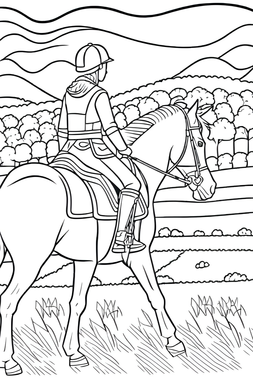 turns horse riding photo into a coloring page