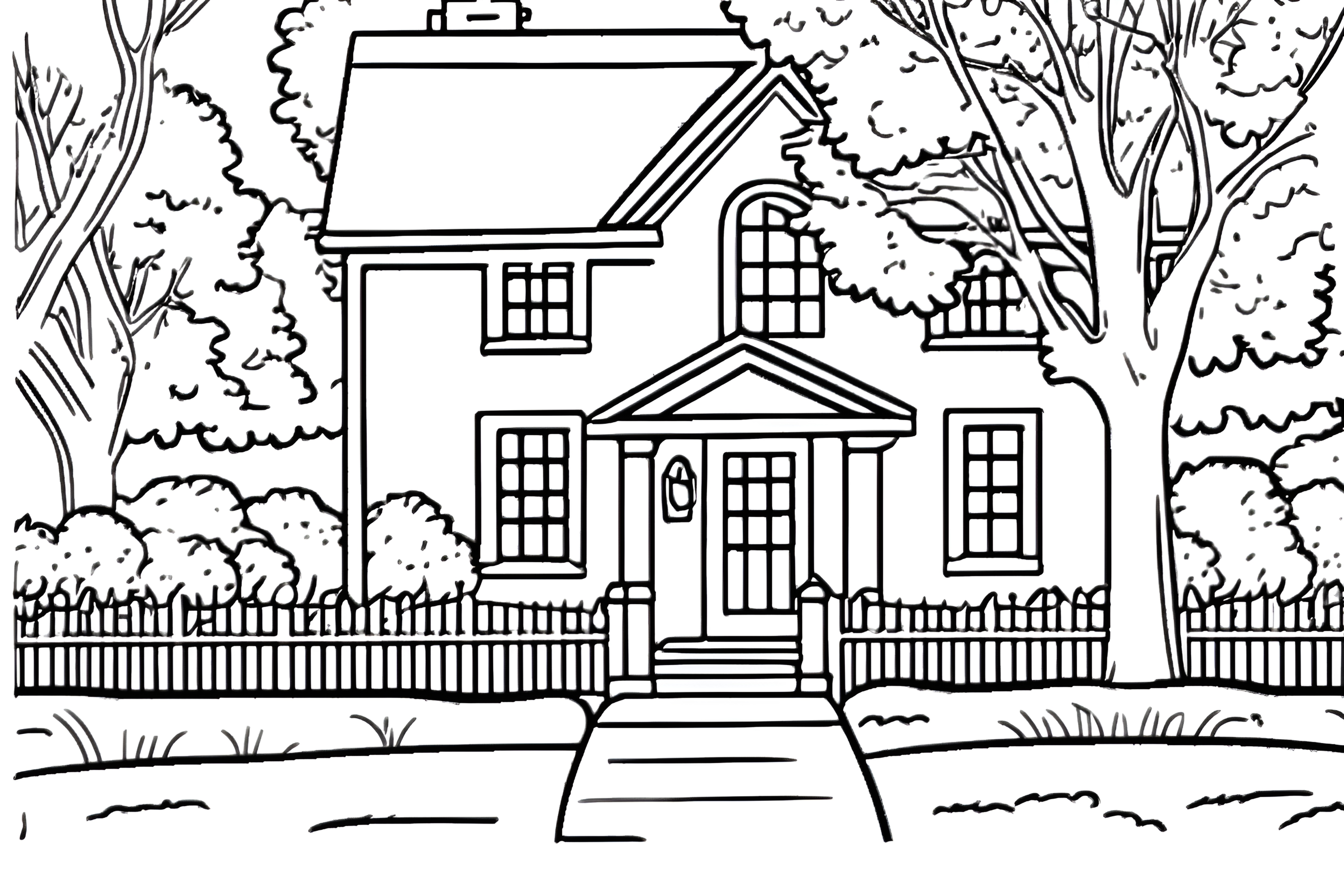 Photo to art example: a coloring page made from a house photo