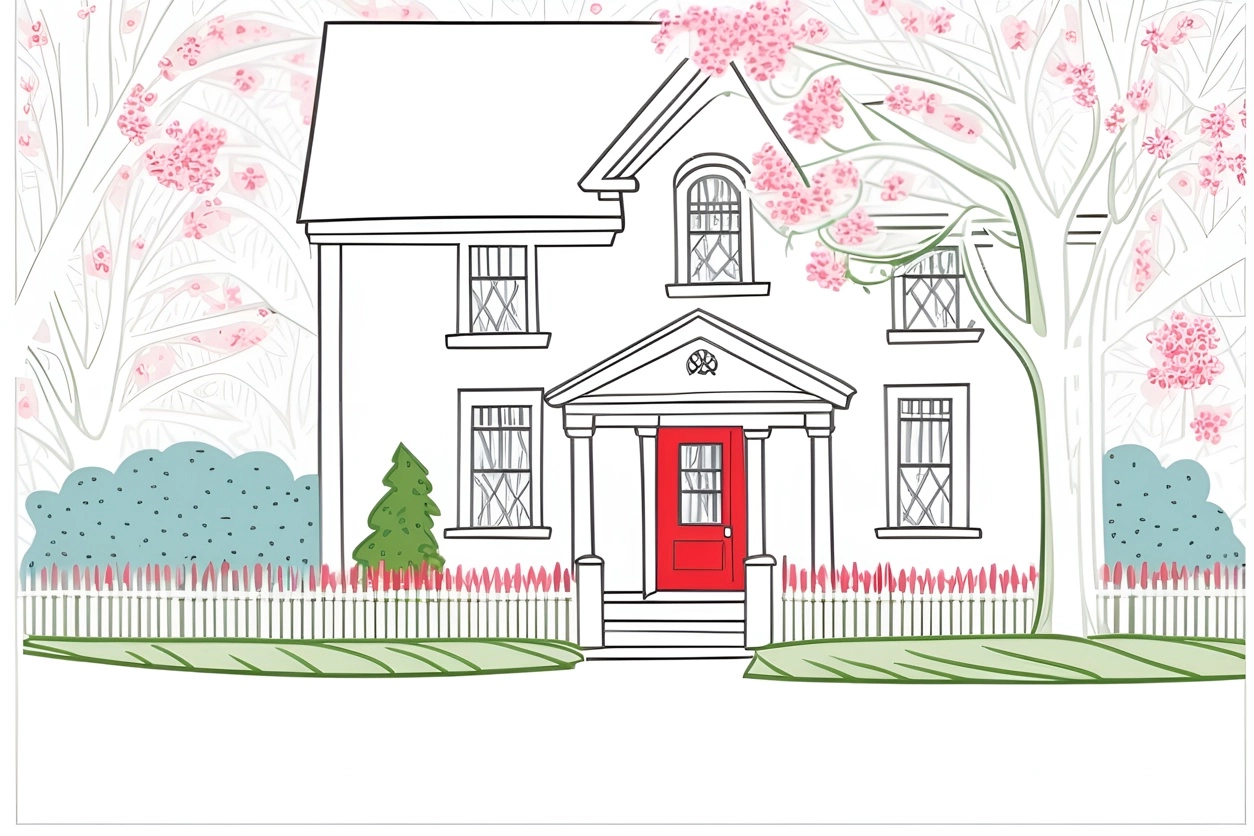 Line Art Picture of a House, creata da una foto di riferimento da AI generativa simile a Midjourney e Chatgpt