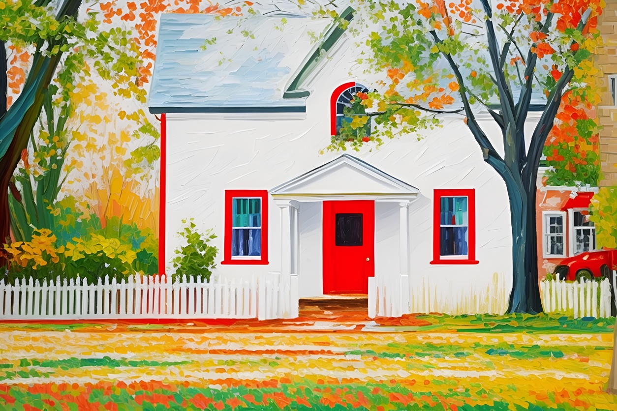Oil painting of a house, created from a reference photo by generative AI similar as MidJourney and ChatGPT