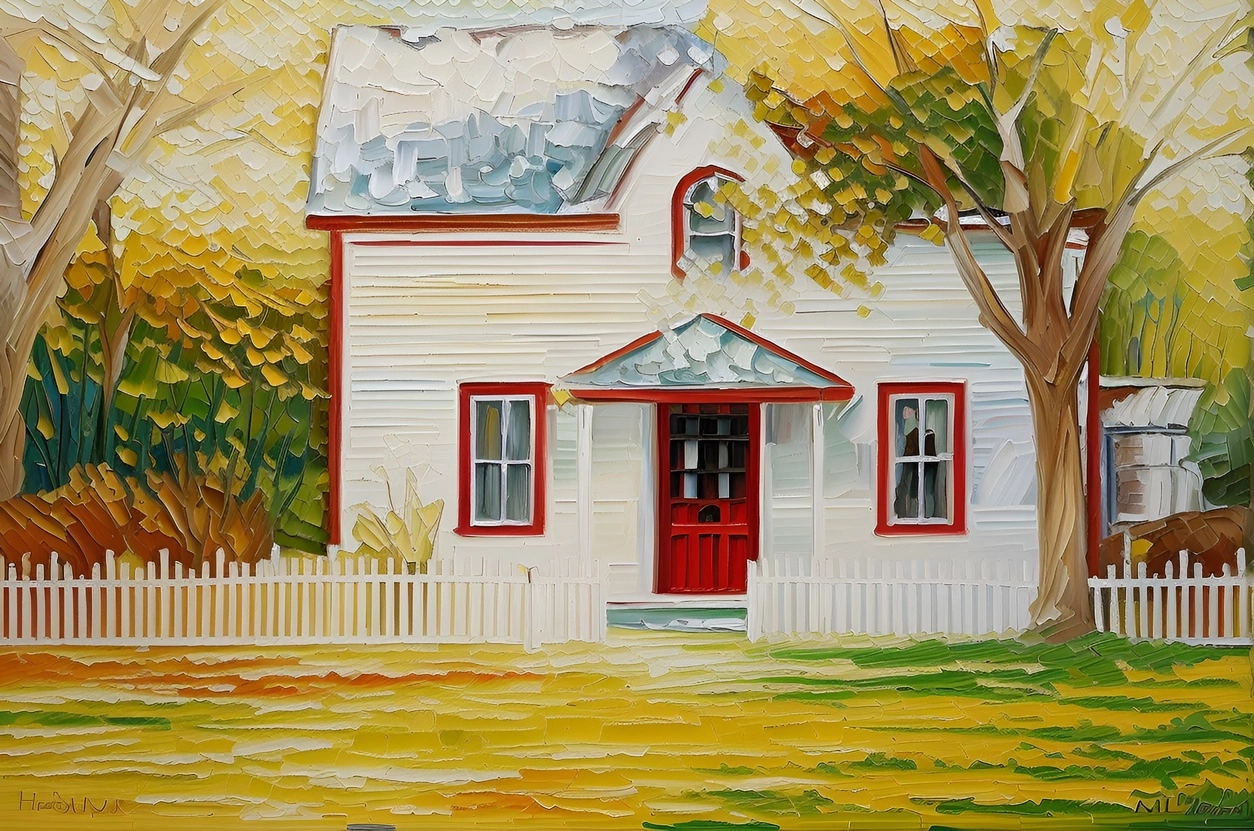 Oil painting of a house, created from a reference photo by our AI art generator