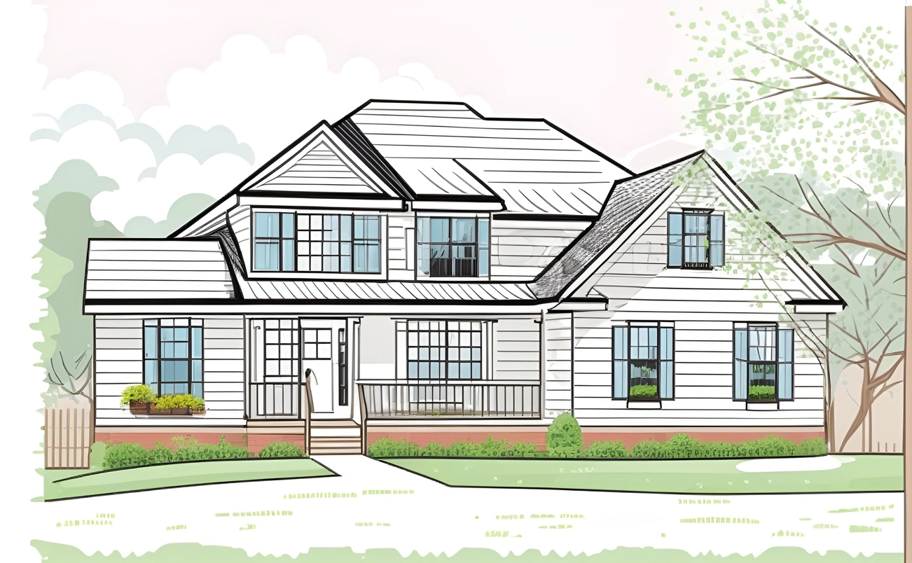 Line art picture of a house, created from a reference photo by our AI art generator