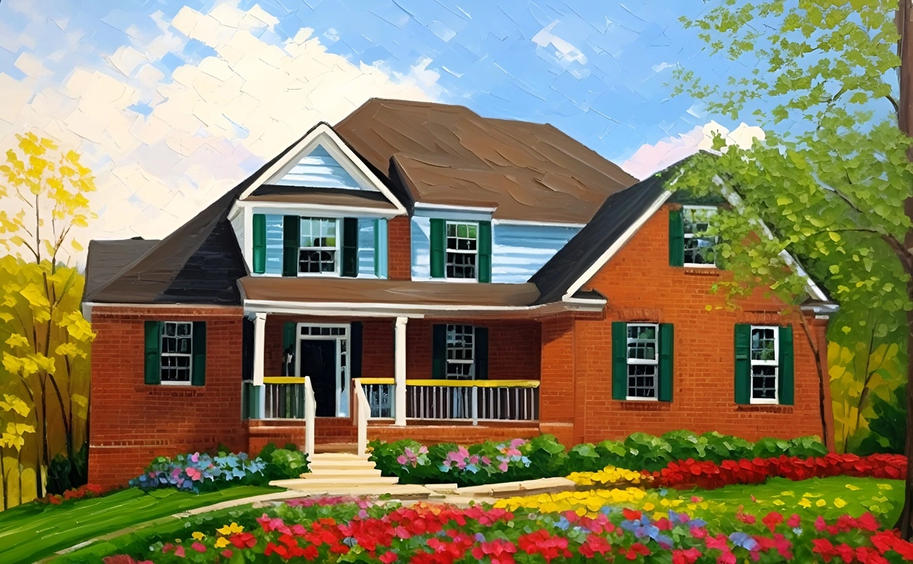 Oil painting of a house, created from a reference photo by our AI art generator