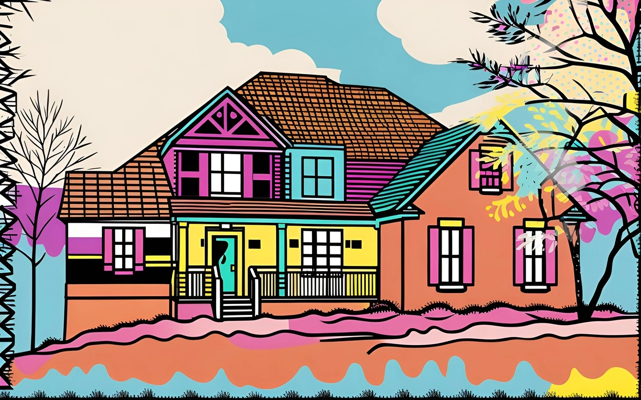 Pop art picture of a house, created from a reference photo by our AI art generator