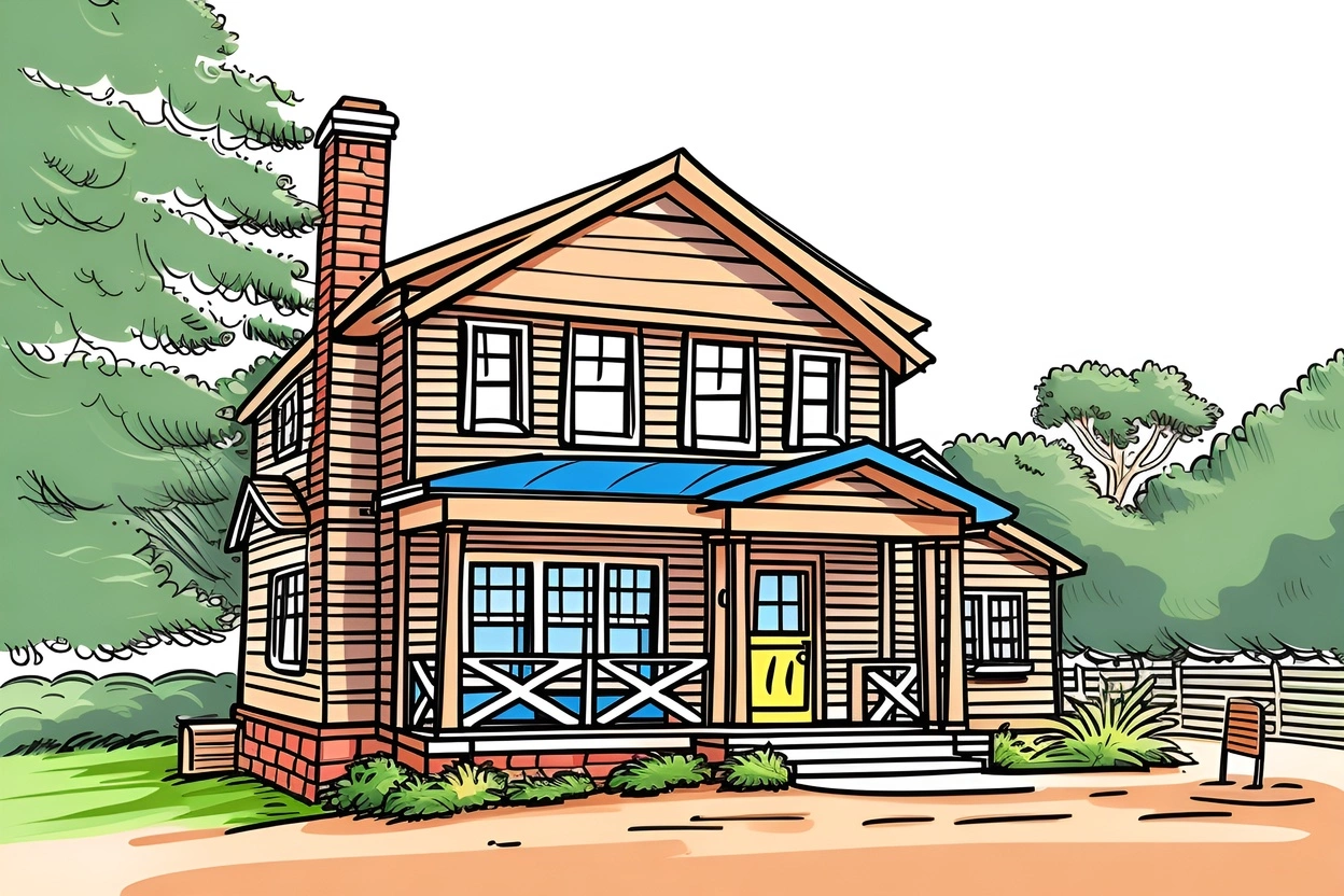 Caricature drawing of a house, created from a reference photo by our AI art generator