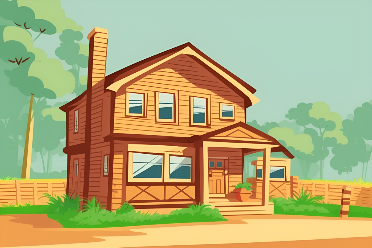 Cartoon drawing of a house, created from a reference photo by generative AI similar as MidJourney and ChatGPT