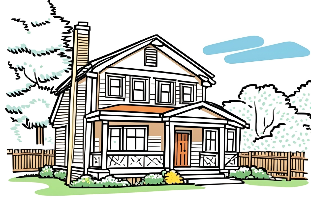 Line art picture of a house, created from a reference photo by our AI art generator