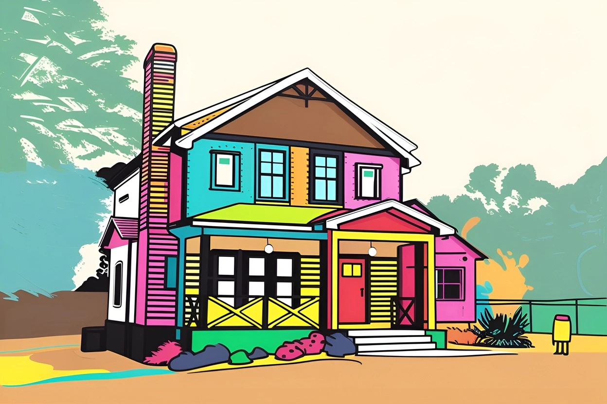 Pop art picture of a house, created from a reference photo by our AI art generator