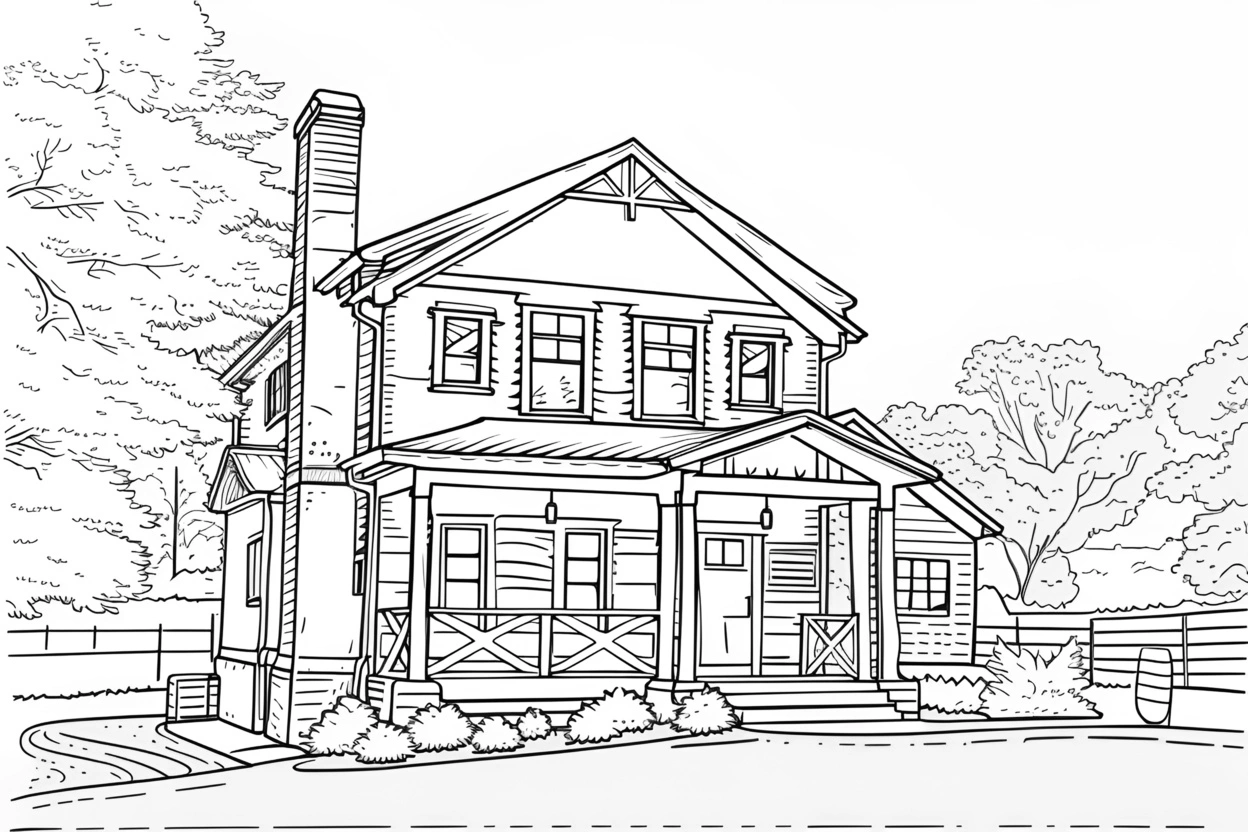 Line sketch drawing of a house, created from a reference photo by our AI art generator