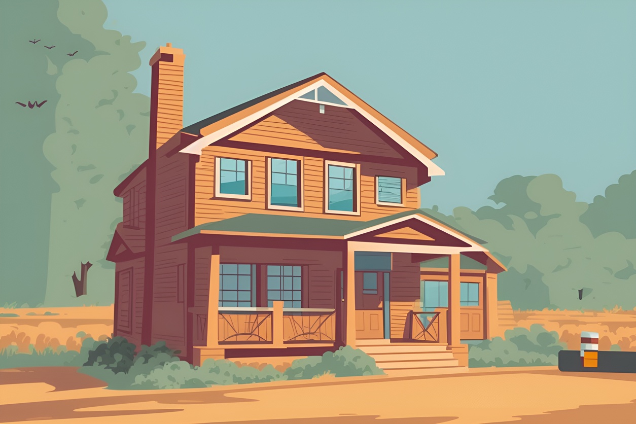 Vector art picture of a house, created from a reference photo by generative AI similar as MidJourney and ChatGPT