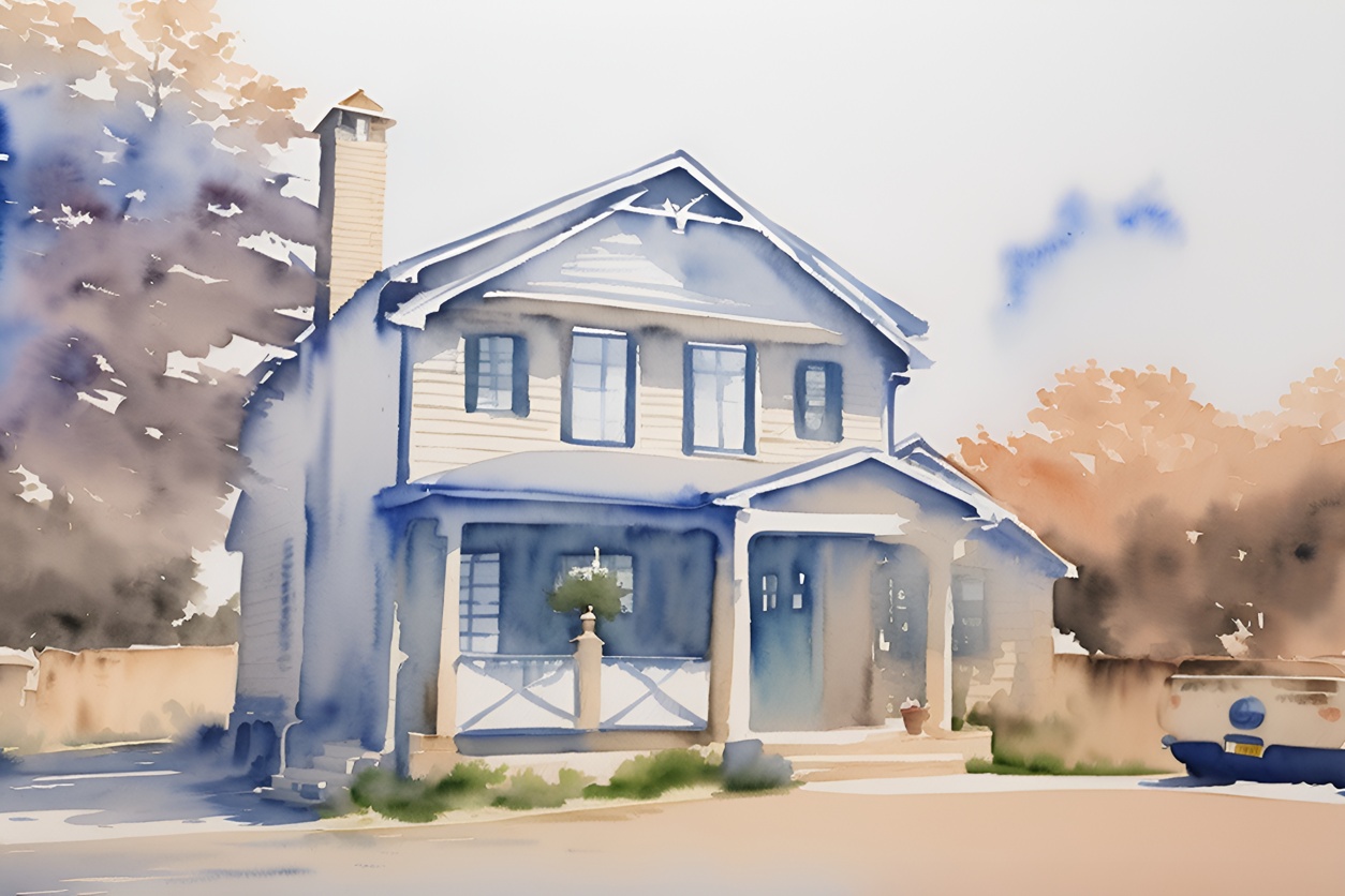 house watercolor painting from photo, by generative AI similar as midjourney
