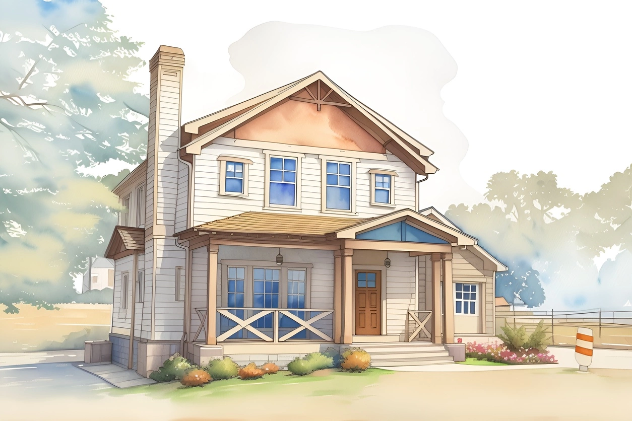 Watercolor painting of a house, created from a reference photo by our AI art generator