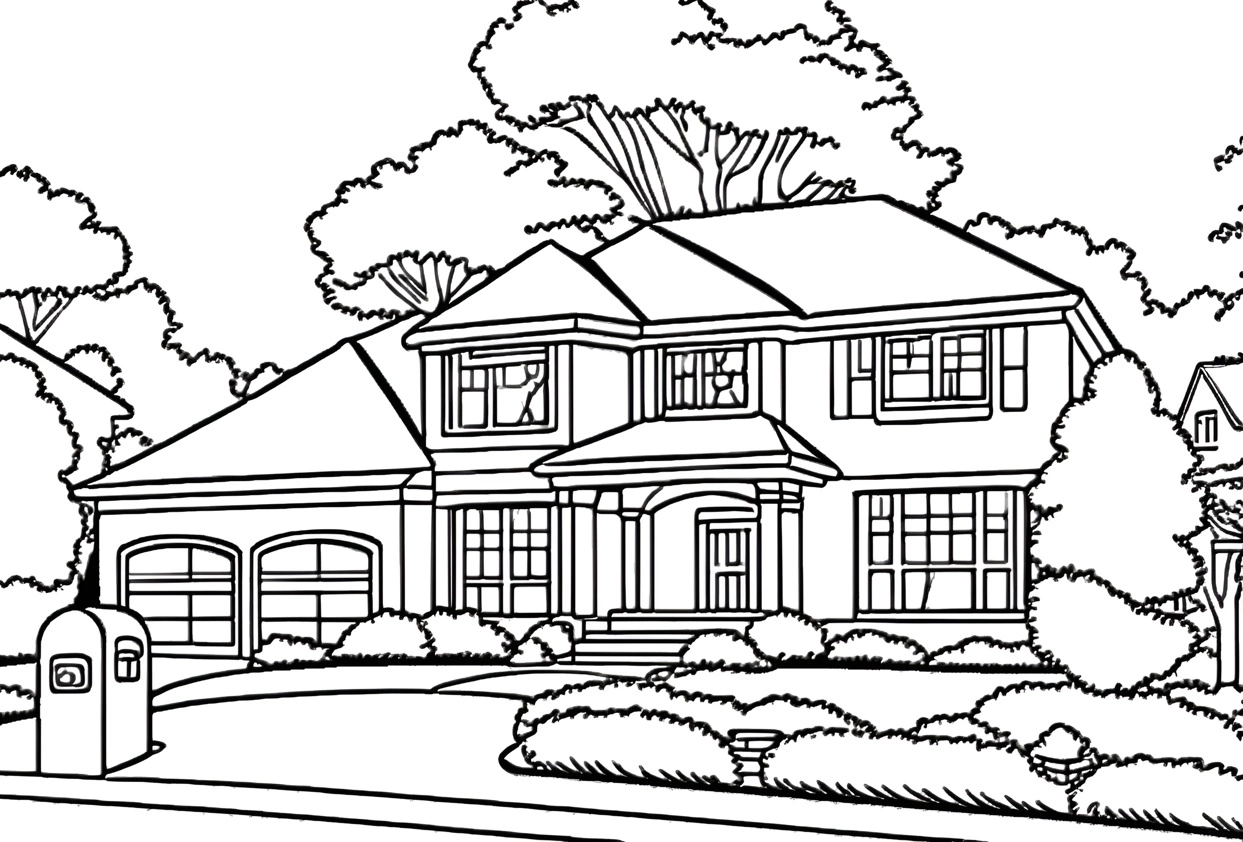 Coloring page of a house, created from a reference photo by our AI art generator